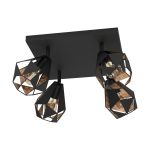 Eglo Plafonnier Carlton 7 Acier Noir Cuivre | IP20 - Convient pour 4x E27 
